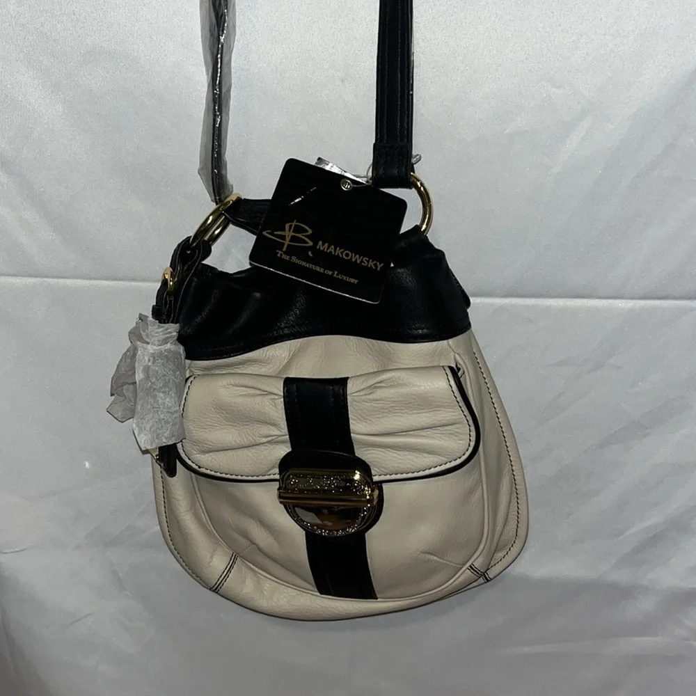 B. Makowsky, Black and Cream Crossbody, New with Tags